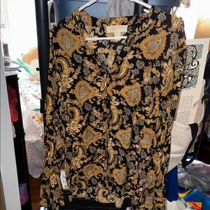 MICHAEL Michael Kors Black and Gold Paisley Top